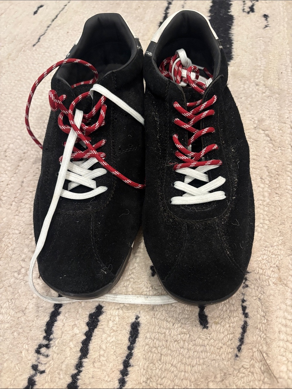 Steve Madden Black Suede Sneakers with Red & White Accents